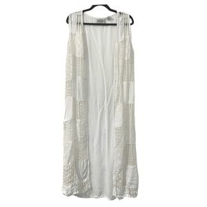 Just Class Vintage‎ Women’s White Duster Patchwork Sleeveless Cardigan Size M